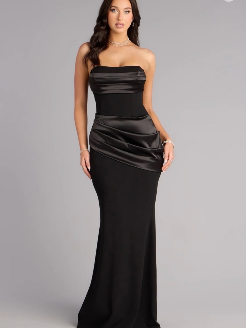 Windsor black satin Crepe Sash draped dress black